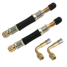 FunWorth 4PCS Tyre Valve Extension Set, 100mm Flexible Rubber Tyre Valve Extender with 2 x 90 Degree Brass Valve Stem Extensions and Caps for Car, Mot