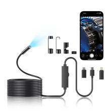 Endoscope Camera with Light, 1920P HD Borescope Camera with 8 Adjustable LED, 5M Semi-Rigid Snake, IP67 Waterproof 8mm Inspection for iOS and Android
