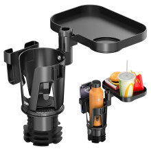 KDD Car Cup Holder Expander - 3 in 1 Cup Holder Adapter with Adjustable Base & Detachable Phone Holder, 360Rotation Food Tray for Car - Compatible w