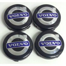 4 x Volvo alloy wheels, centre hub caps, 64 mm, black / blue, C70, S60, V60, V70, S80, XC90