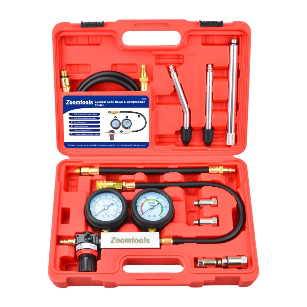 Zoomtools Cylinder Leak Down Tester Tool Kit;Petrol Engine Compression Test Kit With Extension Rod;Dual Gauges Leakdown Detector Set For Pressure Chec 745746906994