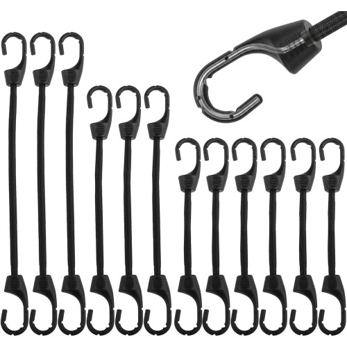 3 Sizes Small Bungee Cords with Hooks(4in/6in/9in), 12PCS Bungee Straps