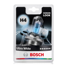 Bosch H4 (472) Ultra White Halogen Headlight Bulb, 12 V 60/55 W, Modern White LED Look - Socket Type P43t - 1 Replacement Car Light Bulb