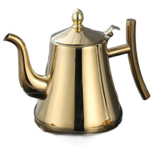 Teekanne mit Filter, Dicker Edelstahl-Wasserkocher, Hotel-Kaffeekanne, Restaurant, Induktionsherd, Teekessel, Gold, 1 L