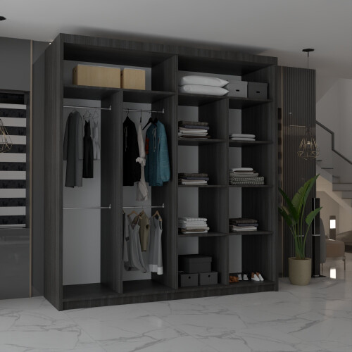 MN Furniture (Wenge 203cm) Modern Double Mirrored Sliding Wardrobes Wenge 203cm 2