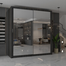 (Wenge 203cm) Modern Double Mirrored Sliding Wardrobes Wenge 203cm