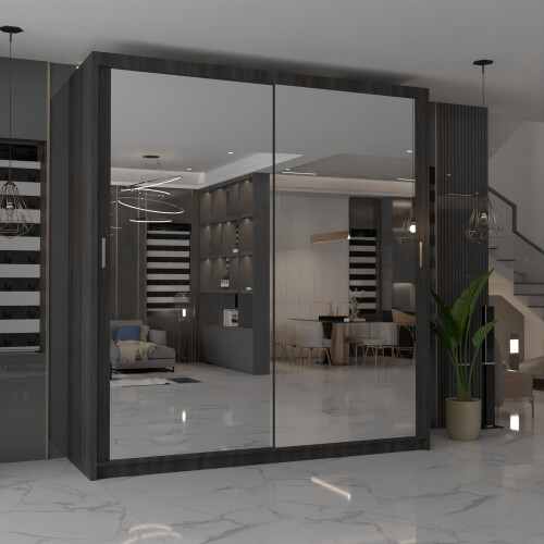 MN Furniture (Wenge 203cm) Modern Double Mirrored Sliding Wardrobes Wenge 203cm