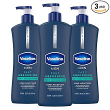 Vaseline Men's Healing Moisture Hand & Body Lotion For Dry or Cracked Skin Fast Absorbing Non-Greasy Lotion for Men 20.3 oz, Pack of 3