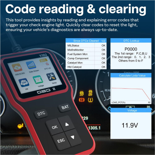 OBD2 Scanner Diagnostic Tool by MMOBIEL - Check Engine Car Code Reader with Reset, I/M Readiness, Freeze Frame, Mode 8 - Car OBDII/EOBD Diagnostic Sca 1