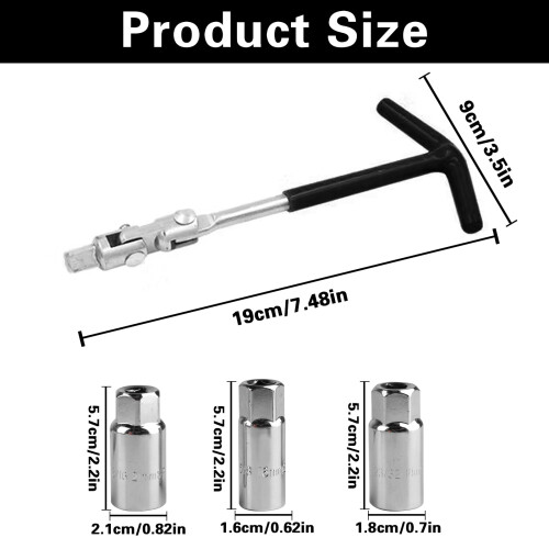 4 Pcs 3/8'' Spark Plug Wrench Set, 16/18/21 mm Spark Plug Removal Tool 1