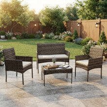 Alivio 4 Piece Rattan Furniture Set with Coffee Table(Grey)