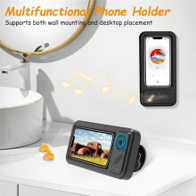 Shower Phone Holder with Wireless Speaker, 480 Rotation, Bathroom Wall Phone Mount Stand WaterProof Anti Fog