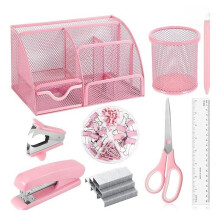Pinkfarbenes Hefterset – Bürobedarf-Set mit Heftklammerentferner, Klebebandabroller und Zubehör