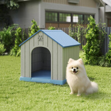 PawHaven Small Outdoor Indoor Plastic Dog House Pet Kennel with Base Easy Assembly Blue