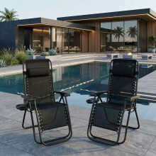 Alivio Zero Gravity Chair Sunloungers with Mobile Cup Holder (Black)