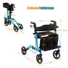 Lichtgewicht opvouwbare rollator, in hoogte verstelbaar, blauw
