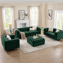 (Green, 3 Seater) Luxury 3+2 Velvet Sofa Set Monaco Chesterfield Settee Lounger Loveseat Couch Set