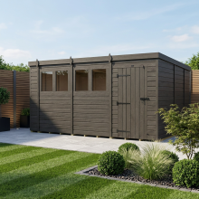 15x9 Pent Composite Shed Tanalised (Single Door, With Windows)