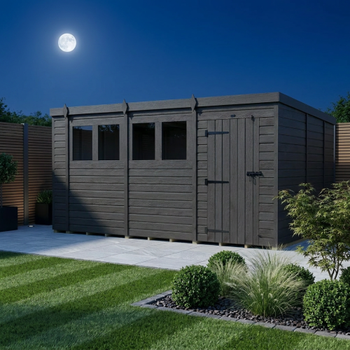 15x9 Pent Composite Shed Tanalised (Single Door, With Windows) 2
