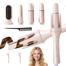 4 in 1 Automatic Hair Curler Set, Interchangeable Curling Iron with 40mm 32mm 28mm Barrels & Straightening Brush, Ionic Ceramic with Temp Control