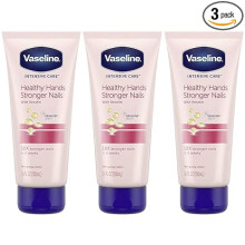 Vaseline Lotion, Healthy Hands Stronger Nails with Keratin 3-Pack - Intensive Care Hand Lotion with Petroleum Jelly, 3.4 Oz Ea