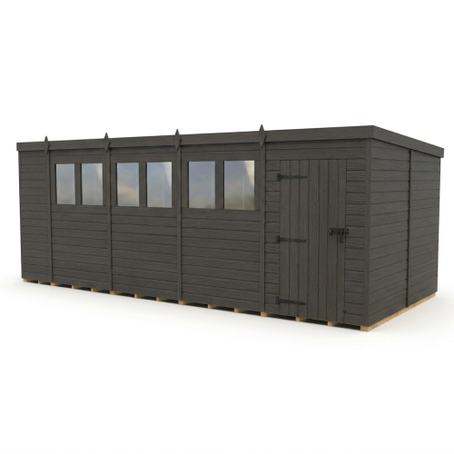 19x8 Pent Composite Shed Tanalised (Single Door, With Windows) 1