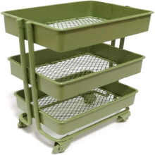 Mini Trolley Storage Rack with Wheels Dollhouse Shelf Display Green