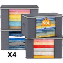 4x Clothes Storage Bags With Zips Bedroom Large Collapsible Storage Box Bedding