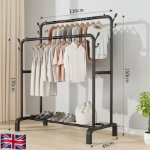 Heavy Duty Metal Double Rail Clothes Garment Hanging Rack Shelf Display Stand UK