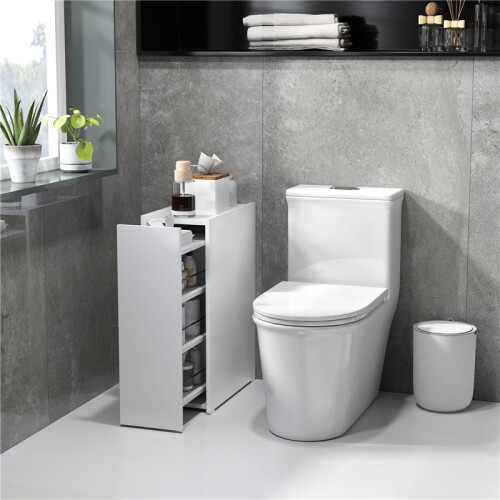 Narrow Bathroom Cabinet with Drawer, Freestanding Storage, White 2