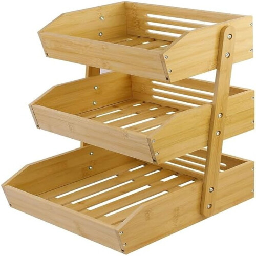 3 Tier Bamboo Fruit Basket Storage Rack for Kitchen Bread Snacks 1