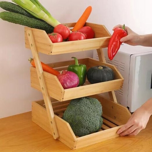 3 Tier Bamboo Fruit Basket Storage Rack for Kitchen Bread Snacks 2