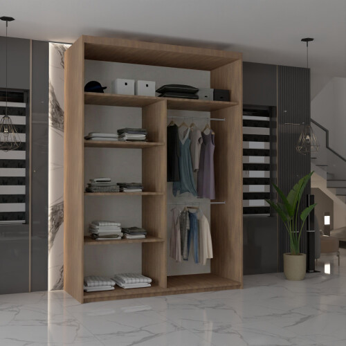 MN Furniture (Walnut 120cm) Modern Double Mirrored Sliding Wardrobes 1