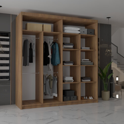 MN Furniture (Walnut 203cm) Modern Double Mirrored Sliding Wardrobes 2