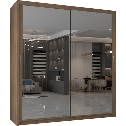 MN Furniture (Walnut 203cm) Modern Double Mirrored Sliding Wardrobes 1