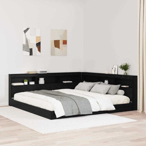 VidaXL vidaXL Storage Headboard with Shelf Black Oak 200 cm Engineered Wood