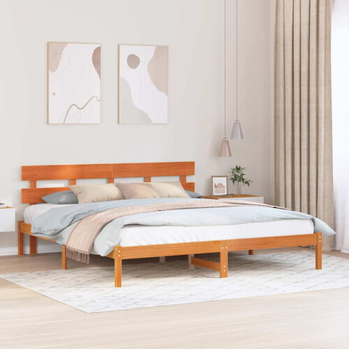 VidaXL vidaXL Bed Frame with Headboard Brown 180 x 200 cm Solid Pine wood