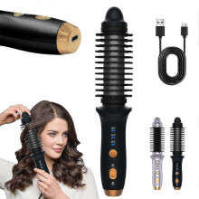 Draadloze warmteborstel voor kort haar, draagbare verwarmde ronde borstel en compacte stijltang voor het krullen en stylen van haar