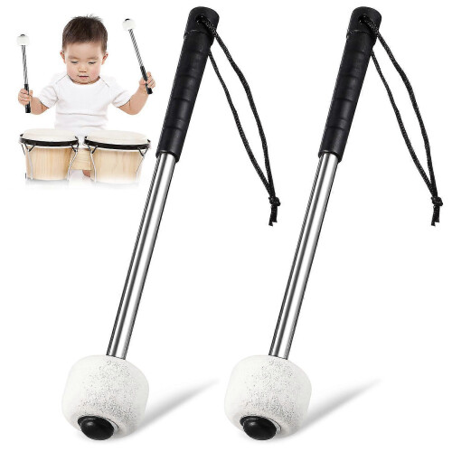 2 Pcs Drum Mallets with Stainless Steel Handle, Wool Felt Head Drumsticks for Percussion Instruments