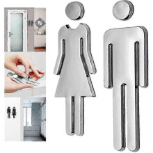 Plaque de porte de toilettes en acier inoxydable 12 cm, numéro de maison moderne pour domicile, bureau et toilettes, durable et facile à installer