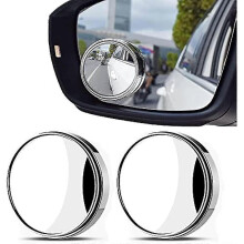 2 Pcs Blind Spot Mirrors, 360 Degree Rotating Silver Round Curved Convex Wide Angle Mirror, Waterproof HD Crystal Glass Blindspot Mirror f