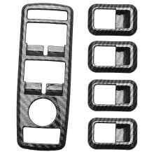 5-delige bekleding voor raamschakelaarknoppen van koolstofvezel, zwart, duurzame ABS-accessoireset voor auto-interieur