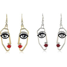 2 Pairs Women's Face Statement Dangle Drop Earrings, Elegant Lightweight Fashion Jewelry for Daily Wear