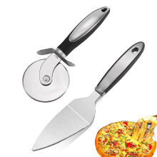Súprava na krájanie a servírovanie pizze, nerezové koliesko a lopatka s protišmykovou rukoväťou, 2 kusy