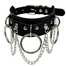 Collare choker in pelle PU nera con anello O, regolabile con rivetti, stile gotico e punk vintage per donna e uomo