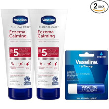 Vaseline Eczema Lotion,Calming Therapy Cream 2-Pack with Colloidal Oatmeal+Original Vaseline Lip Therapy for Dry Lips with Petroleum Jelly- 3Piece Set
