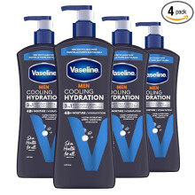 Vaseline Men Cooling Hydration 3-in-1 4 Pack for Dry Skin Face, Hands & Body Lotion for Men with Menthol & Ultra-Hydrating Lipids 20.3 oz,(Pack of 4)