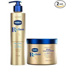 Vaseline Radiant X Skin Care Set - Even Tone Nourishing Body Lotion with 1% Niacinamide + Deep Nourishment Body Cream with Shea Butter (2 Piece Set)