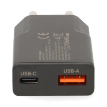 Dual Port GaN Wall Charger, 30W, USB-C PD & USB-A Quick Charge