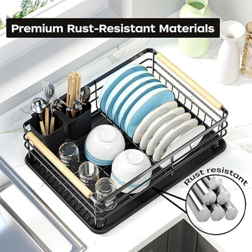 Dish Drying Rack Kitchen Counter Small Metal Dish Rack Black 2